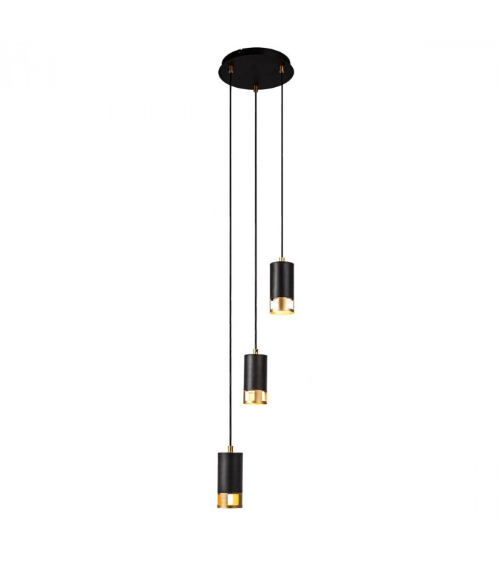 Phelps 3 Light Round Ceiling Pendant GU10 Black Painted Gold-1
