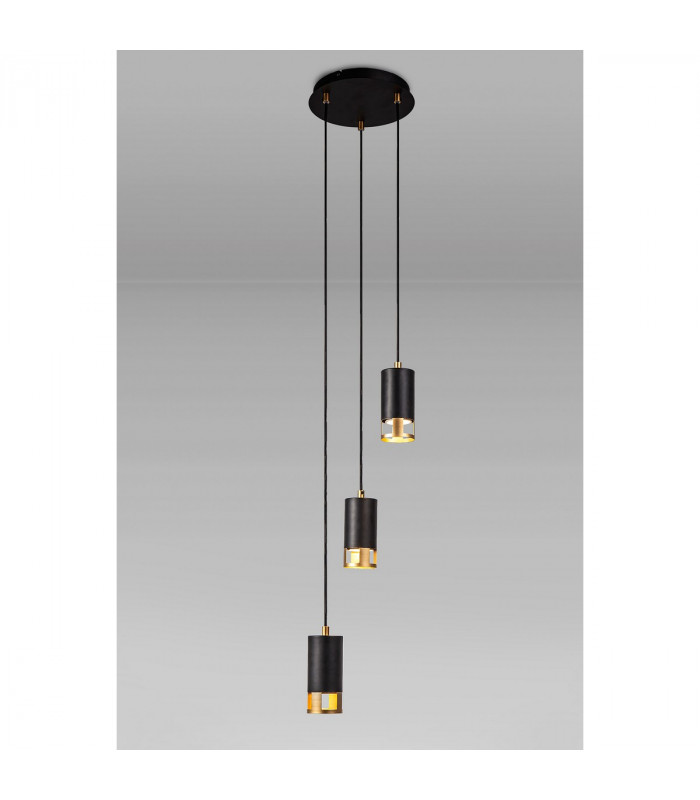 Phelps 3 Light Round Ceiling Pendant GU10 Black Painted Gold-3
