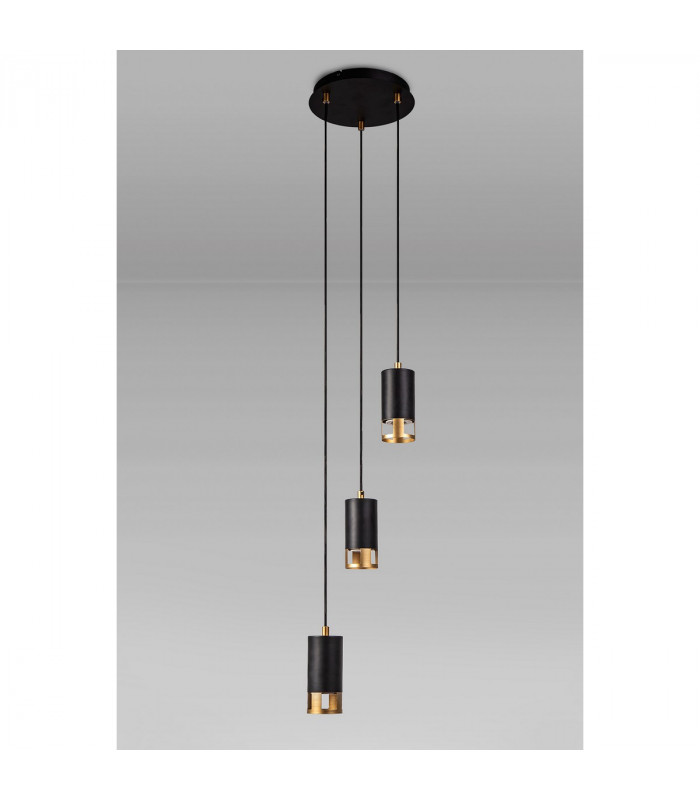 Phelps 3 Light Round Ceiling Pendant GU10 Black Painted Gold-7
