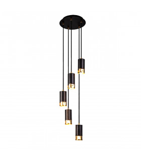 Phelps 5 Light Round Ceiling Pendant GU10 Black Painted Gold-1