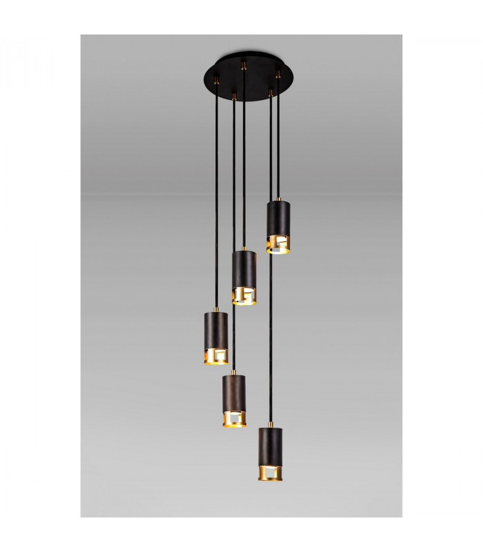 Phelps 5 Light Round Ceiling Pendant GU10 Black Painted Gold-3