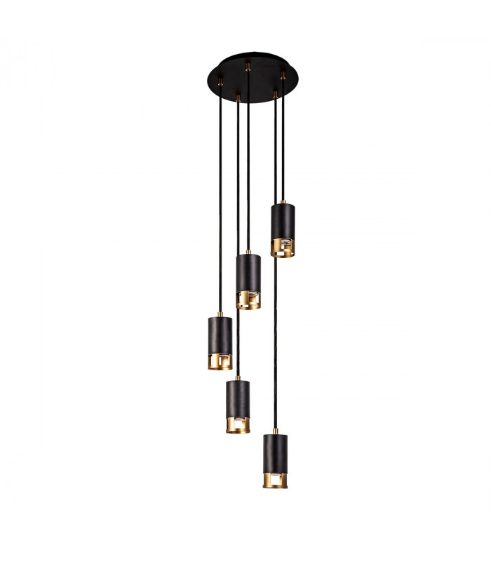 Phelps 5 Light Round Ceiling Pendant GU10 Black Painted Gold-4