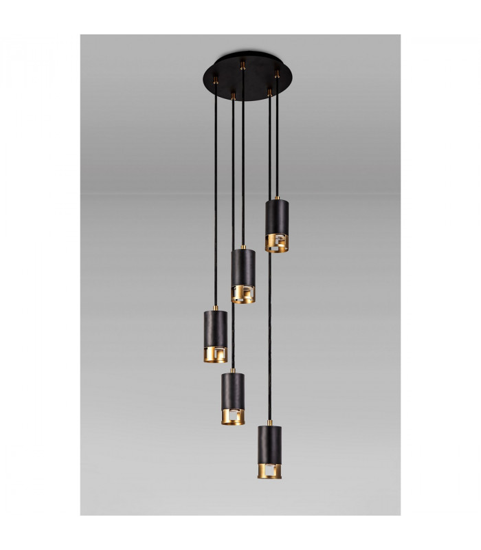 Phelps 5 Light Round Ceiling Pendant GU10 Black Painted Gold-7