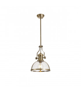 Worcester Ceiling Pendant E27 Antique Brass With Round 30cm Antique Brass Clear Glass Shade-1