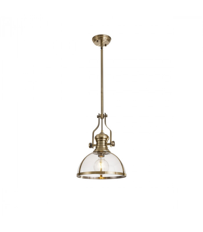 Worcester Ceiling Pendant E27 Antique Brass With Round 30cm Antique Brass Clear Glass Shade-1