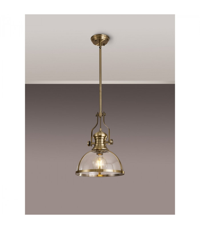 Worcester Ceiling Pendant E27 Antique Brass With Round 30cm Antique Brass Clear Glass Shade-3