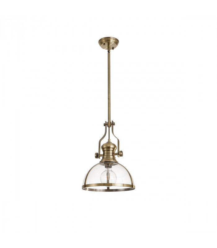 Worcester Ceiling Pendant E27 Antique Brass With Round 30cm Antique Brass Clear Glass Shade-4