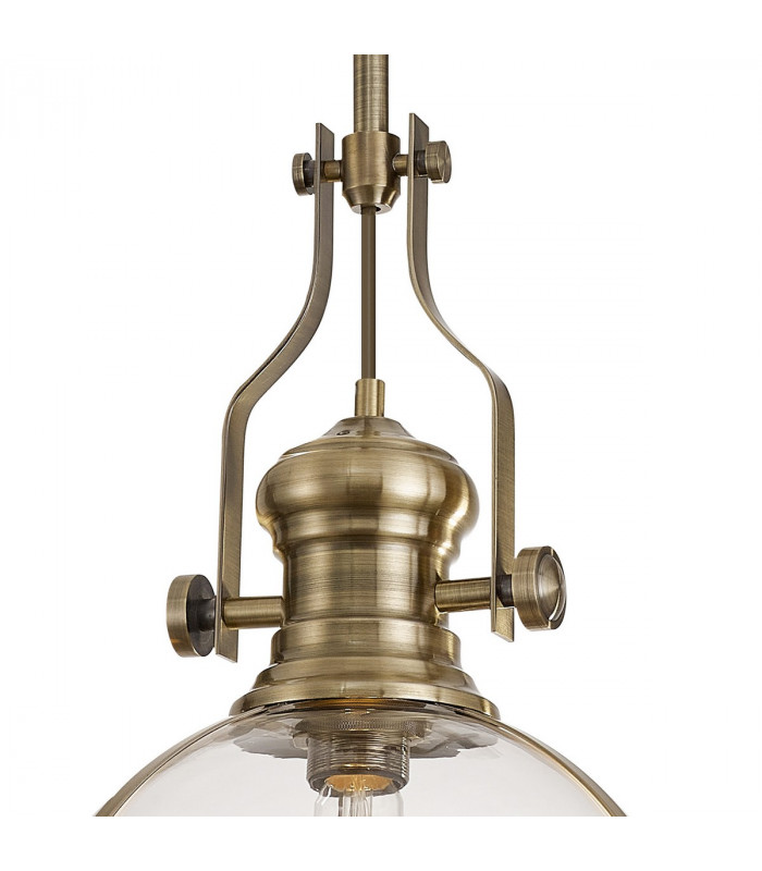 Worcester Ceiling Pendant E27 Antique Brass With Round 30cm Antique Brass Clear Glass Shade-6