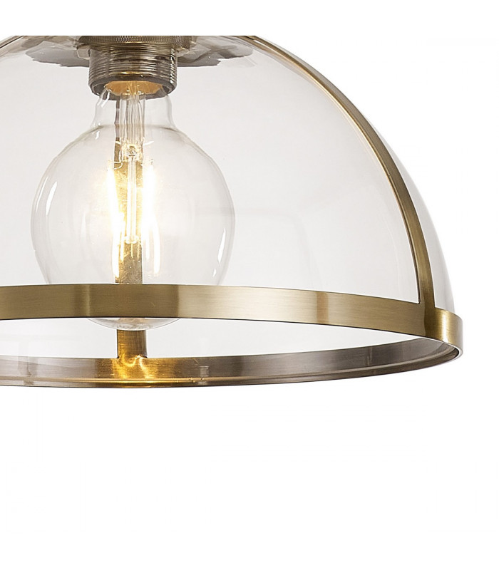 Worcester Ceiling Pendant E27 Antique Brass With Round 30cm Antique Brass Clear Glass Shade-7