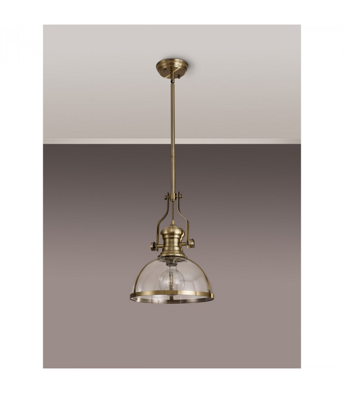 Worcester Ceiling Pendant E27 Antique Brass With Round 30cm Antique Brass Clear Glass Shade-8