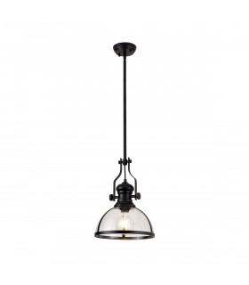Worcester Ceiling Pendant E27 Matt Black With Round 30cm Matt Black Clear Glass Shade-1