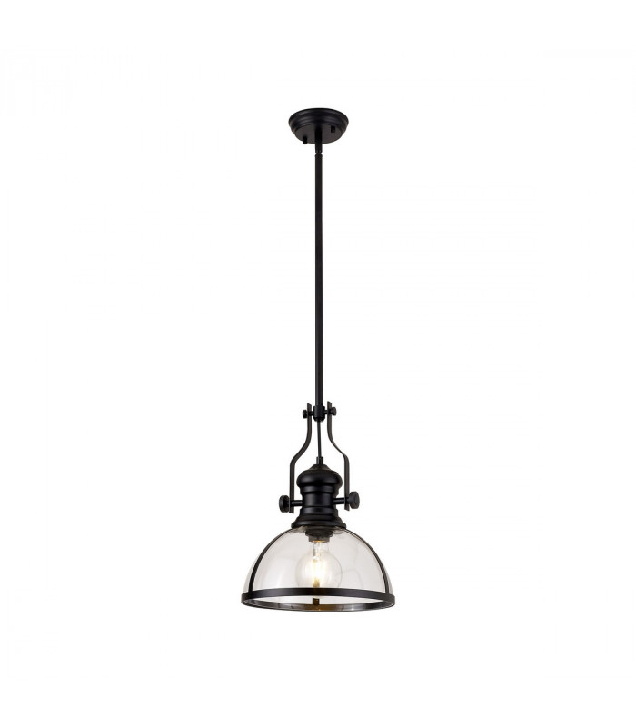 Worcester Ceiling Pendant E27 Matt Black With Round 30cm Matt Black Clear Glass Shade-1