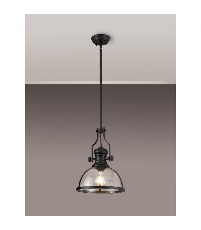 Worcester Ceiling Pendant E27 Matt Black With Round 30cm Matt Black Clear Glass Shade-3