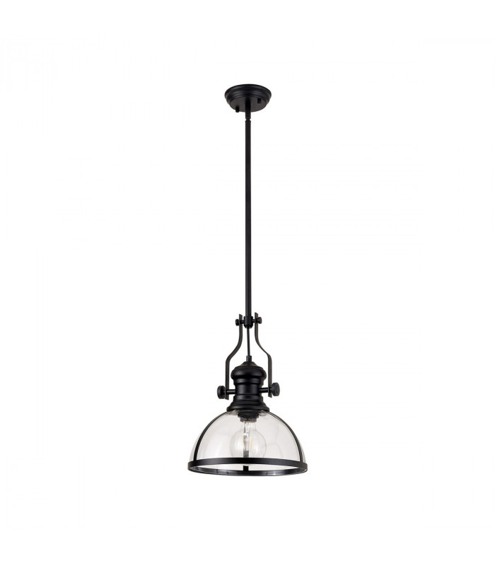Worcester Ceiling Pendant E27 Matt Black With Round 30cm Matt Black Clear Glass Shade-4