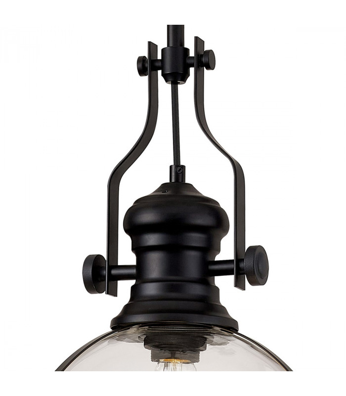 Worcester Ceiling Pendant E27 Matt Black With Round 30cm Matt Black Clear Glass Shade-6
