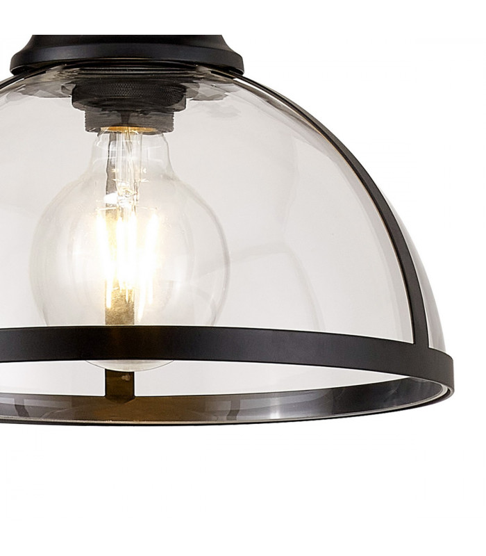Worcester Ceiling Pendant E27 Matt Black With Round 30cm Matt Black Clear Glass Shade-7