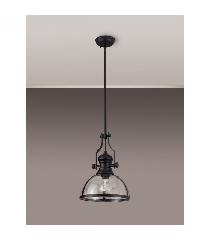 Worcester Ceiling Pendant E27 Matt Black With Round 30cm Matt Black Clear Glass Shade-8
