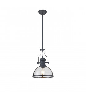 Worcester Ceiling Pendant E27 Graphite With Round 30cm Graphite Clear Glass Shade-1