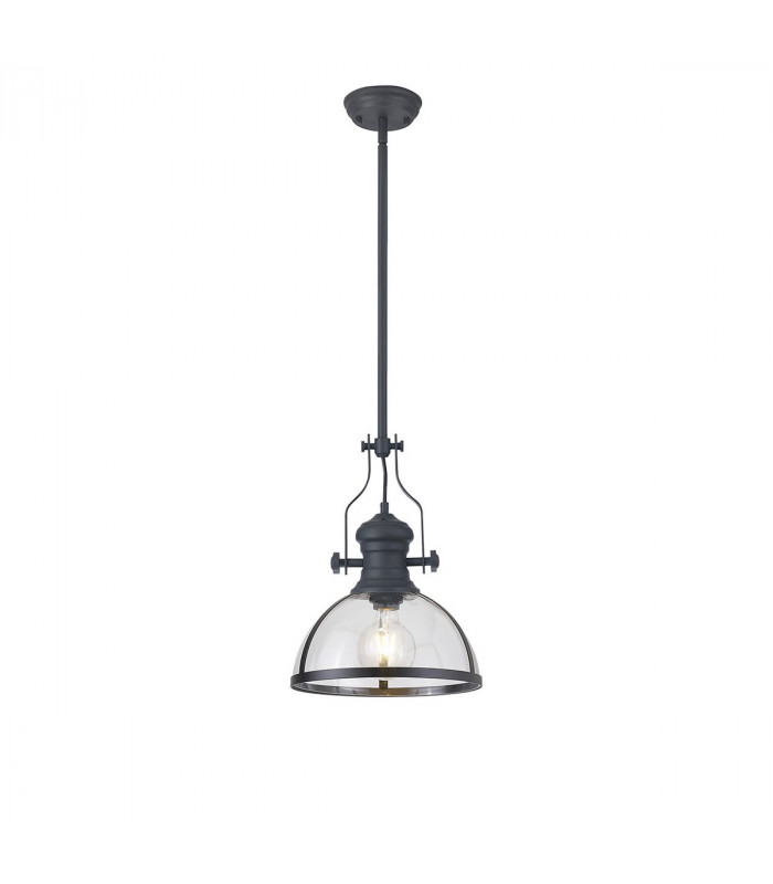 Worcester Ceiling Pendant E27 Graphite With Round 30cm Graphite Clear Glass Shade-1