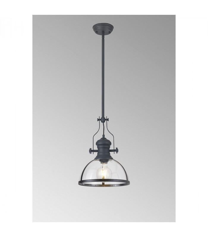 Worcester Ceiling Pendant E27 Graphite With Round 30cm Graphite Clear Glass Shade-3