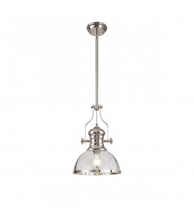 Worcester Ceiling Pendant E27 Polished Nickel With Round 30cm Polished Nickel Clear Glass Shade-1