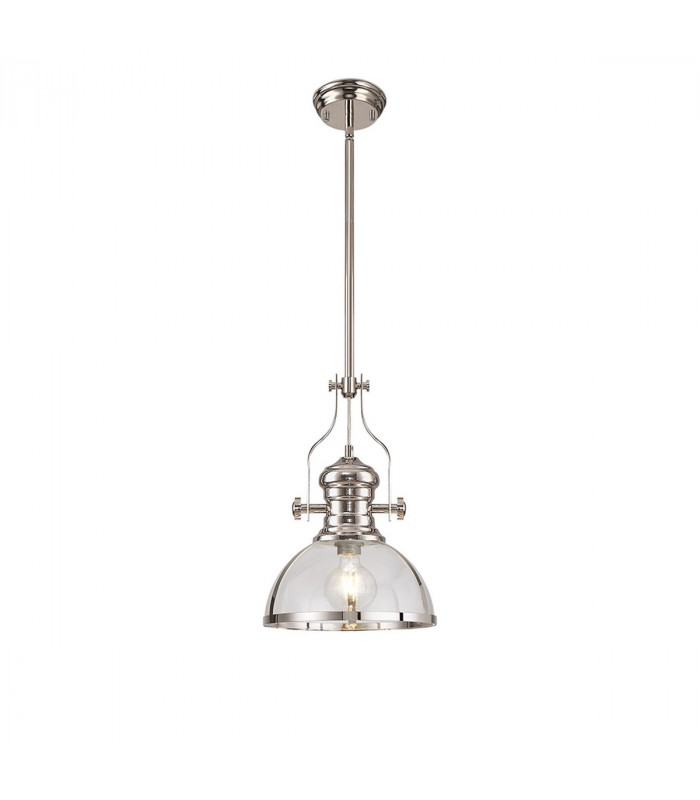 Worcester Ceiling Pendant E27 Polished Nickel With Round 30cm Polished Nickel Clear Glass Shade-1