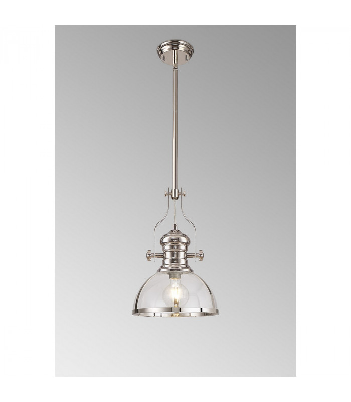 Worcester Ceiling Pendant E27 Polished Nickel With Round 30cm Polished Nickel Clear Glass Shade-3