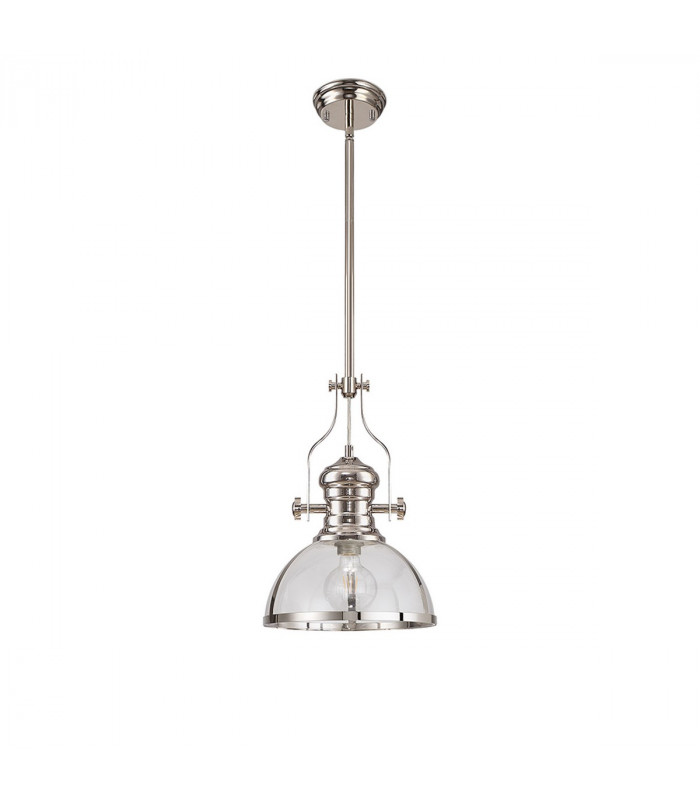 Worcester Ceiling Pendant E27 Polished Nickel With Round 30cm Polished Nickel Clear Glass Shade-4