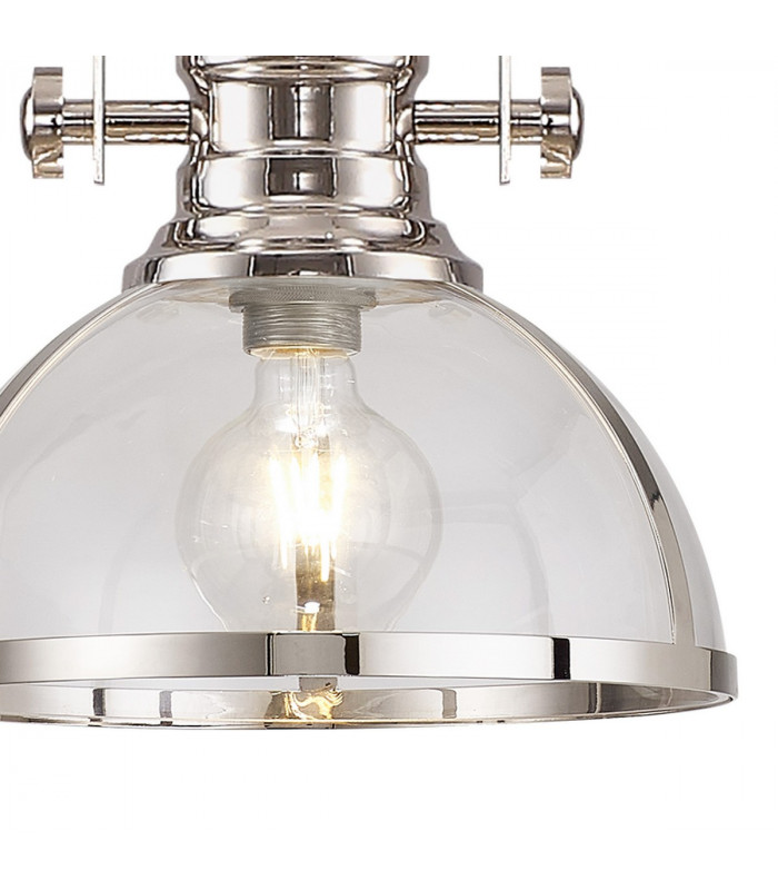 Worcester Ceiling Pendant E27 Polished Nickel With Round 30cm Polished Nickel Clear Glass Shade-7