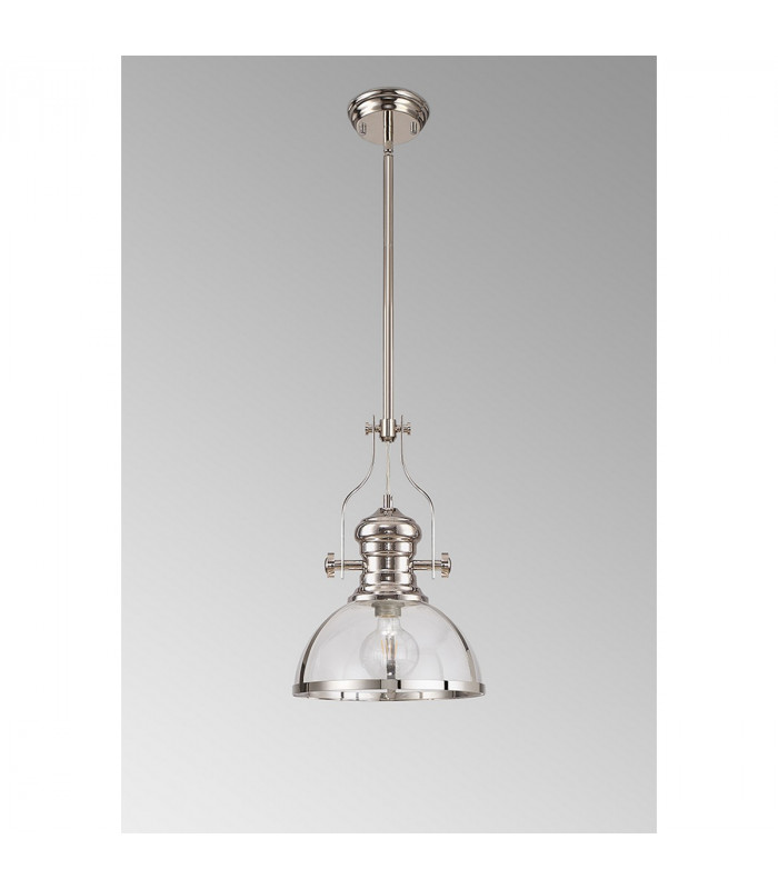Worcester Ceiling Pendant E27 Polished Nickel With Round 30cm Polished Nickel Clear Glass Shade-8
