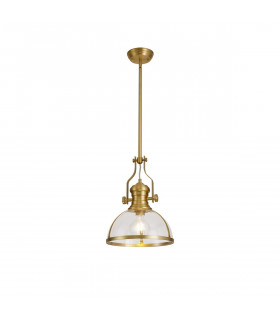 Worcester Ceiling Pendant E27 Satin Gold With Round 30cm Satin Gold Clear Glass Shade-1