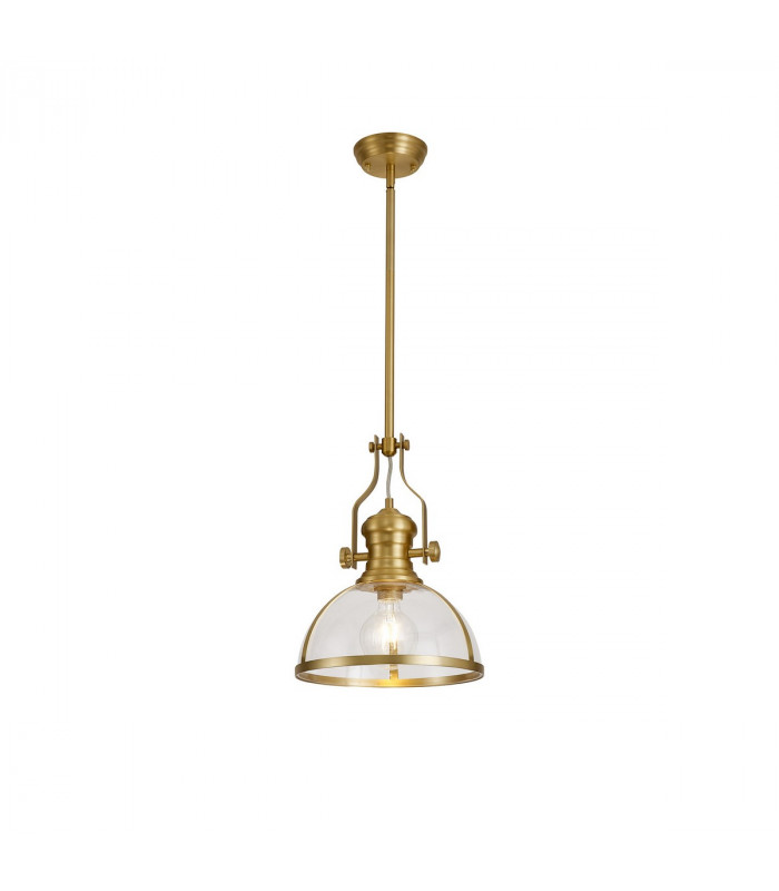 Worcester Ceiling Pendant E27 Satin Gold With Round 30cm Satin Gold Clear Glass Shade-1