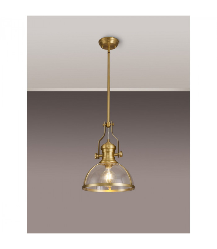 Worcester Ceiling Pendant E27 Satin Gold With Round 30cm Satin Gold Clear Glass Shade-3