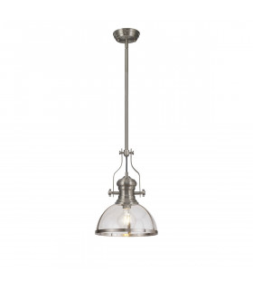 Worcester Ceiling Pendant E27 Satin Nickel With Round 30cm Satin Nickel Clear Glass Shade-1