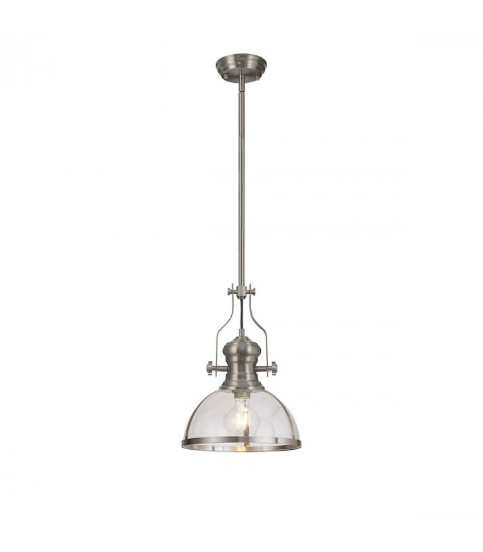 Worcester Ceiling Pendant E27 Satin Nickel With Round 30cm Satin Nickel Clear Glass Shade-1