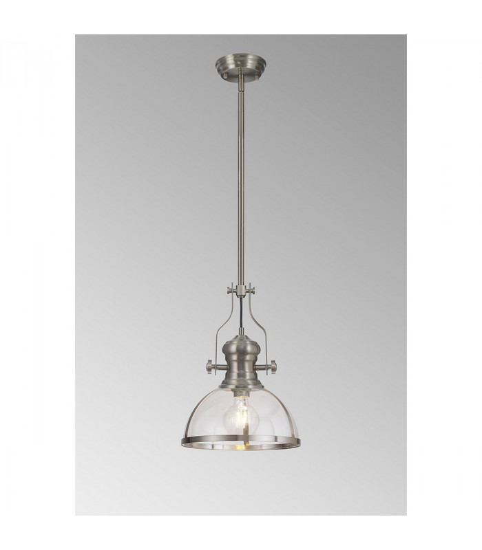 Worcester Ceiling Pendant E27 Satin Nickel With Round 30cm Satin Nickel Clear Glass Shade-3