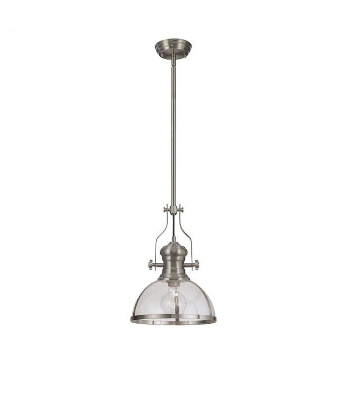 Worcester Ceiling Pendant E27 Satin Nickel With Round 30cm Satin Nickel Clear Glass Shade-4