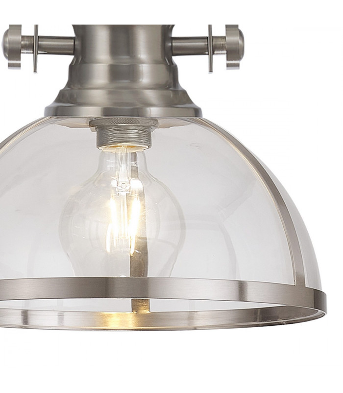 Worcester Ceiling Pendant E27 Satin Nickel With Round 30cm Satin Nickel Clear Glass Shade-7