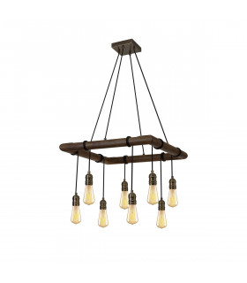 Hampton Square Ceiling Pendant 8 Light E27 Medium Oak Antique Brass-1