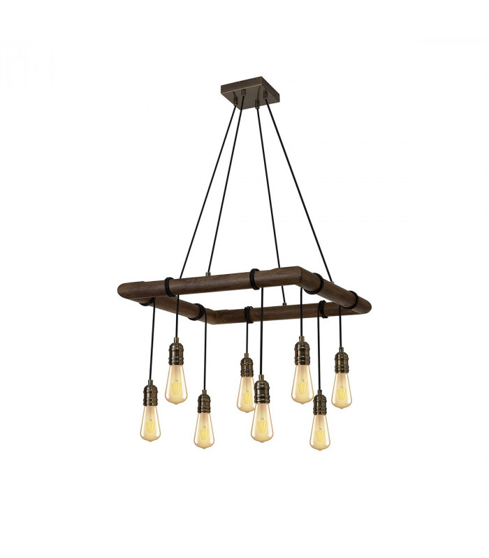 Hampton Square Ceiling Pendant 8 Light E27 Medium Oak Antique Brass-1
