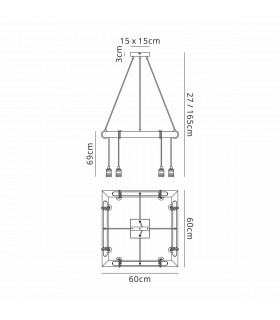 Hampton Square Ceiling Pendant 8 Light E27 Medium Oak Antique Brass-2