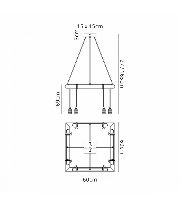 Hampton Square Ceiling Pendant 8 Light E27 Medium Oak Antique Brass-2