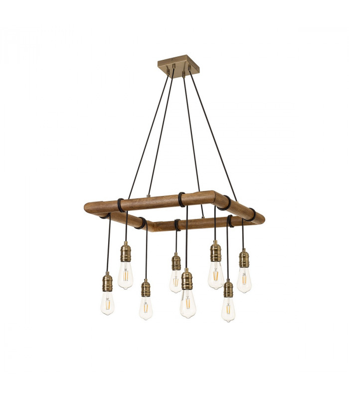 Hampton Square Ceiling Pendant 8 Light E27 Medium Oak Antique Brass-5