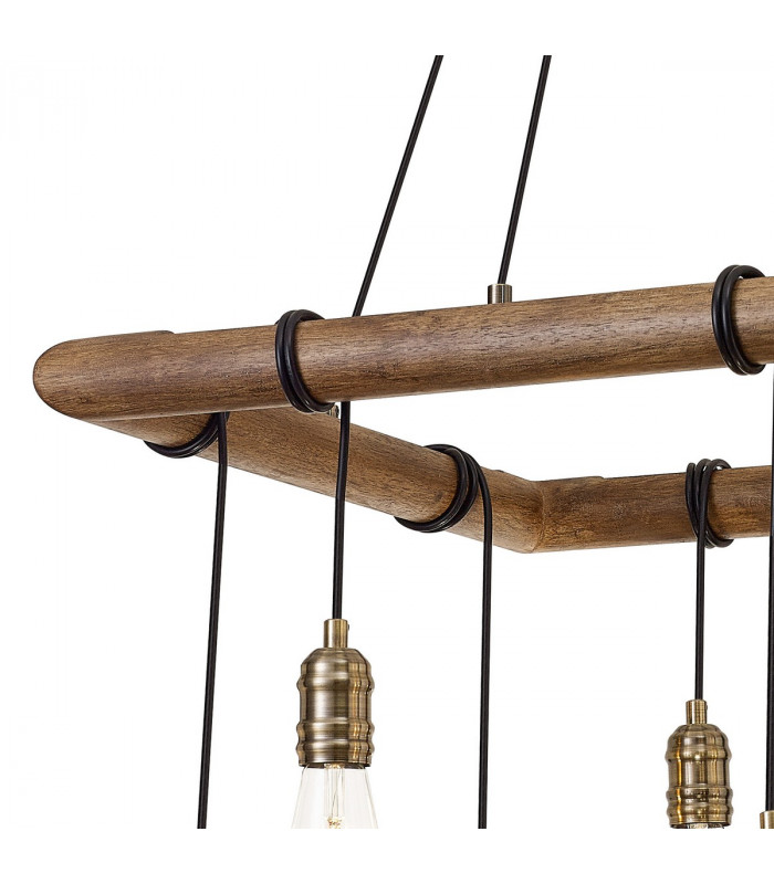 Hampton Square Ceiling Pendant 8 Light E27 Medium Oak Antique Brass-7