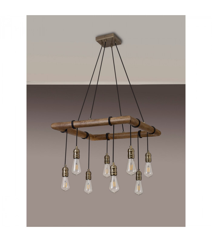 Hampton Square Ceiling Pendant 8 Light E27 Medium Oak Antique Brass-9