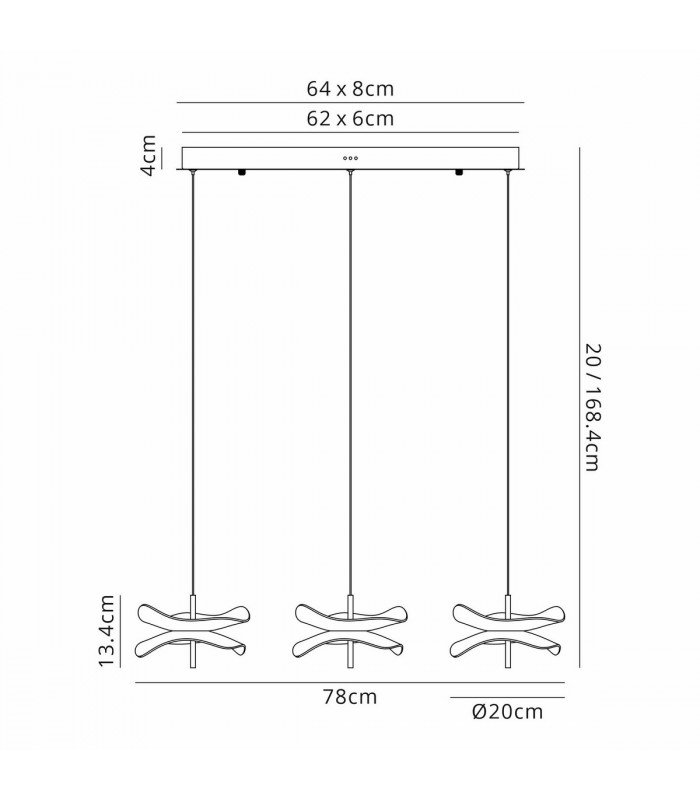 Amsterdam Linear Ceiling Pendant 3 Light 6W LED 4000K 1500lm Polished Chrome-2