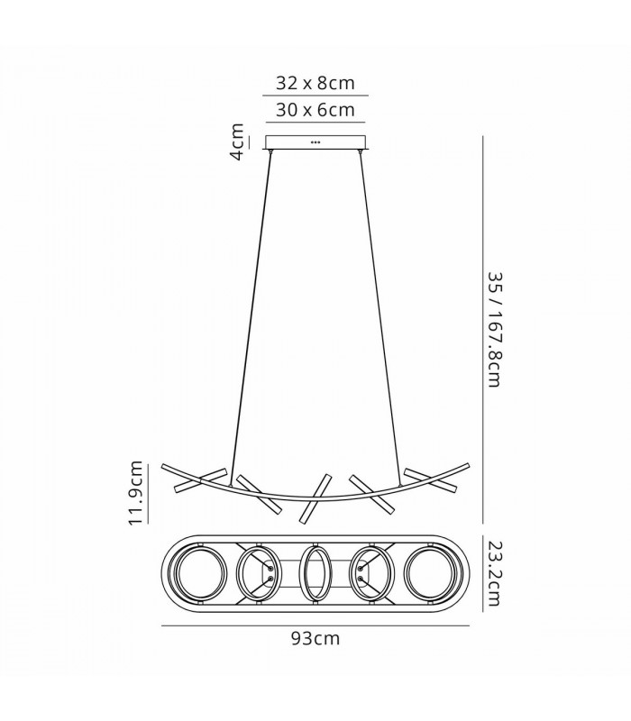 Geneseo Linear Ceiling Pendant 5 Ring 36W LED 3200K 2200lm Satin Black Gold-2