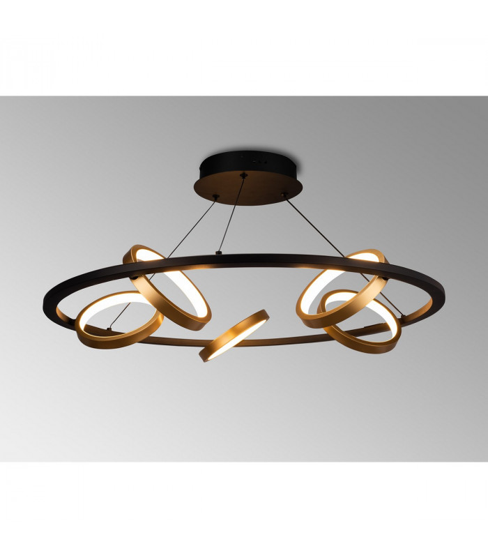Geneseo Round Ceiling Pendant 5 Ring 36W LED 3200K 2200lm Satin Black Gold-3