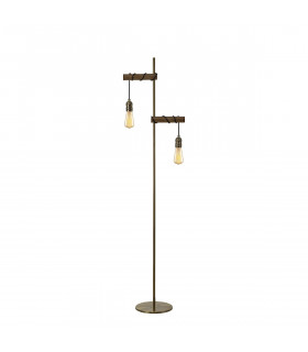 Hampton Floor Lamp 2 Light E27 Medium Oak Antique Brass-1