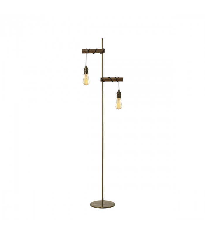 Hampton Floor Lamp 2 Light E27 Medium Oak Antique Brass-1